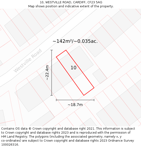 10, WESTVILLE ROAD, CARDIFF, CF23 5AG: Plot and title map