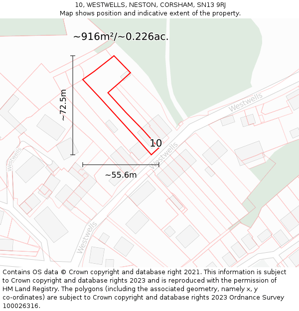 10, WESTWELLS, NESTON, CORSHAM, SN13 9RJ: Plot and title map