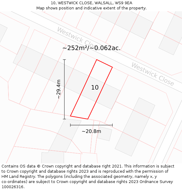 10, WESTWICK CLOSE, WALSALL, WS9 9EA: Plot and title map