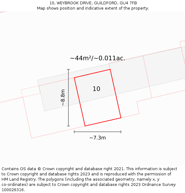 10, WEYBROOK DRIVE, GUILDFORD, GU4 7FB: Plot and title map