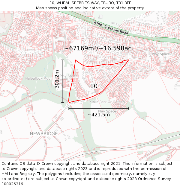 10, WHEAL SPERRIES WAY, TRURO, TR1 3FE: Plot and title map