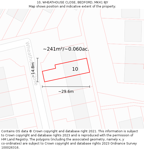 10, WHEATHOUSE CLOSE, BEDFORD, MK41 8JY: Plot and title map