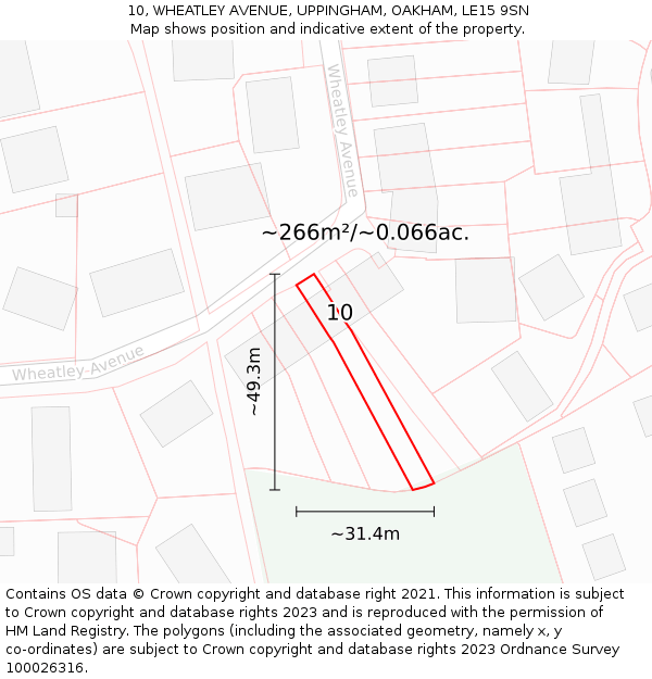 10, WHEATLEY AVENUE, UPPINGHAM, OAKHAM, LE15 9SN: Plot and title map