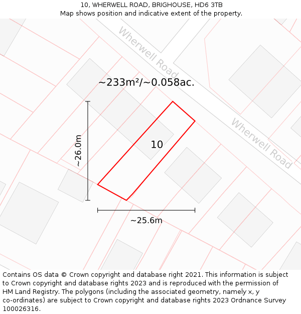 10, WHERWELL ROAD, BRIGHOUSE, HD6 3TB: Plot and title map