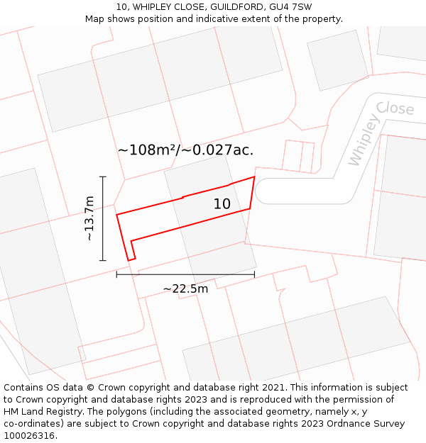 10, WHIPLEY CLOSE, GUILDFORD, GU4 7SW: Plot and title map