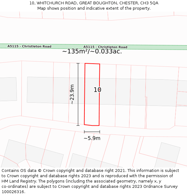 10, WHITCHURCH ROAD, GREAT BOUGHTON, CHESTER, CH3 5QA: Plot and title map