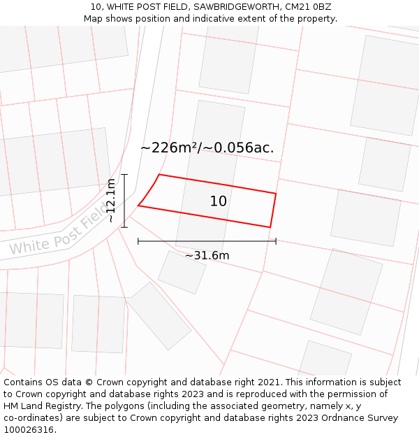 10, WHITE POST FIELD, SAWBRIDGEWORTH, CM21 0BZ: Plot and title map