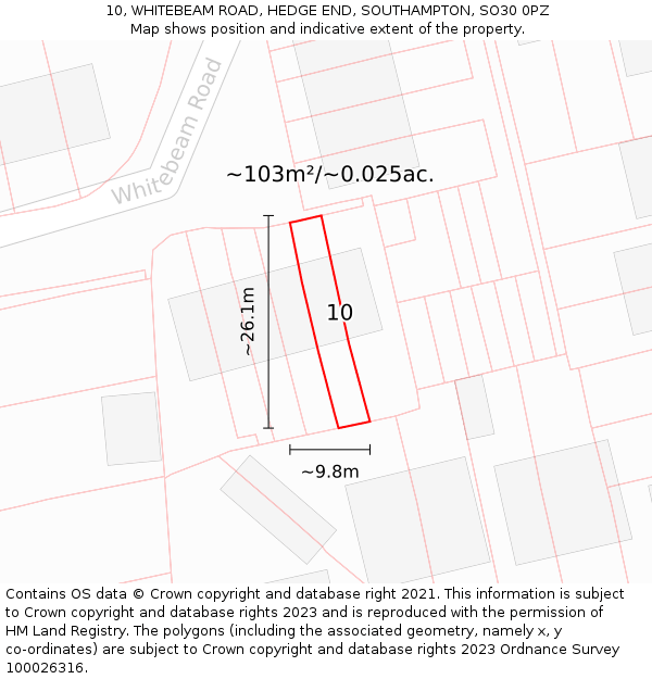 10, WHITEBEAM ROAD, HEDGE END, SOUTHAMPTON, SO30 0PZ: Plot and title map