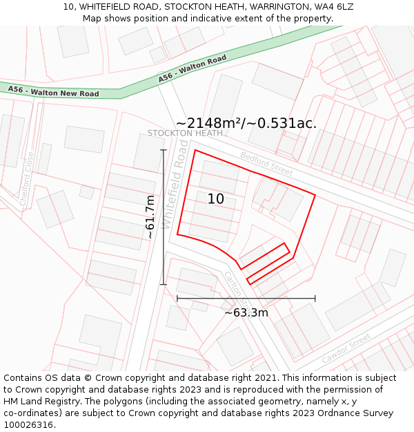 10, WHITEFIELD ROAD, STOCKTON HEATH, WARRINGTON, WA4 6LZ: Plot and title map