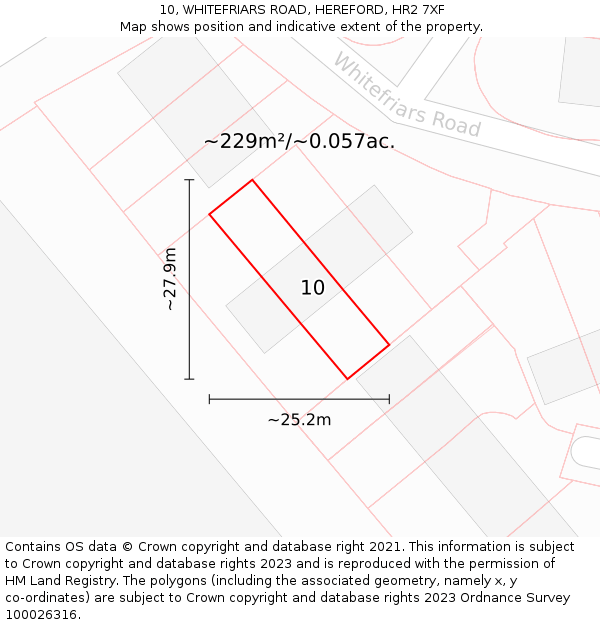 10, WHITEFRIARS ROAD, HEREFORD, HR2 7XF: Plot and title map