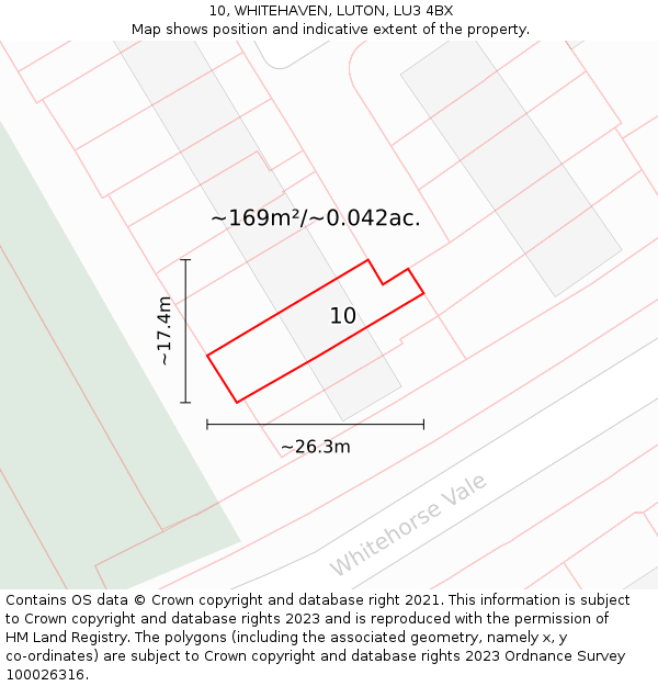 10, WHITEHAVEN, LUTON, LU3 4BX: Plot and title map
