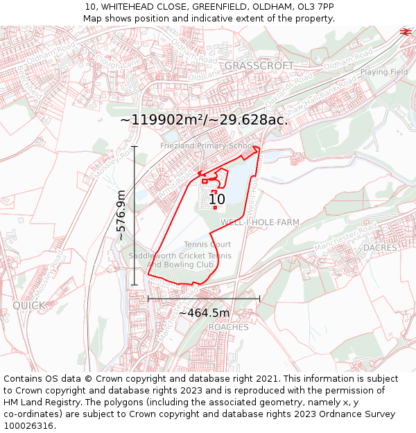 10, WHITEHEAD CLOSE, GREENFIELD, OLDHAM, OL3 7PP: Plot and title map