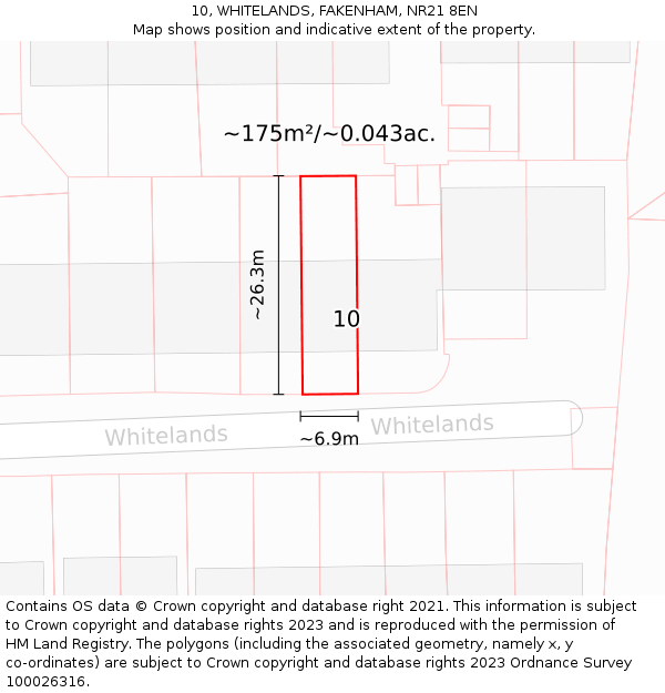 10, WHITELANDS, FAKENHAM, NR21 8EN: Plot and title map