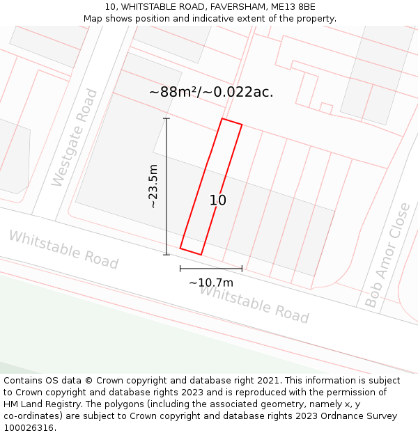 10, WHITSTABLE ROAD, FAVERSHAM, ME13 8BE: Plot and title map