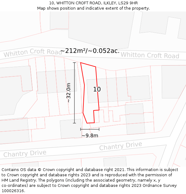 10, WHITTON CROFT ROAD, ILKLEY, LS29 9HR: Plot and title map