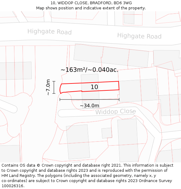 10, WIDDOP CLOSE, BRADFORD, BD6 3WG: Plot and title map