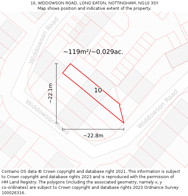 10, WIDDOWSON ROAD, LONG EATON, NOTTINGHAM, NG10 3SY: Plot and title map