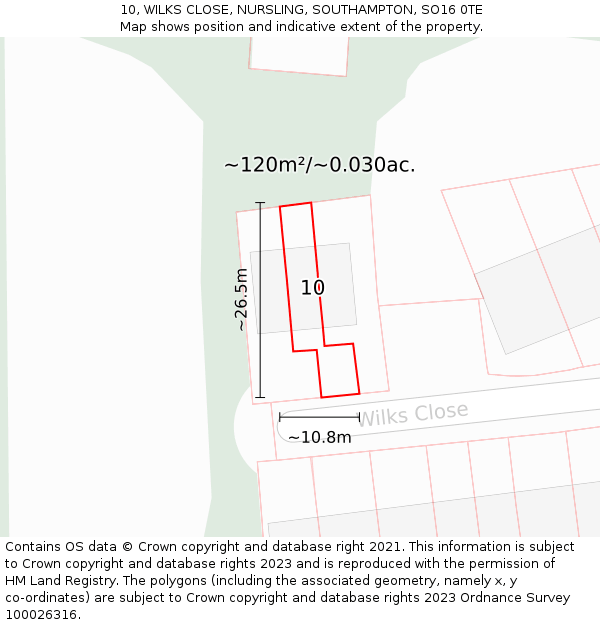 10, WILKS CLOSE, NURSLING, SOUTHAMPTON, SO16 0TE: Plot and title map