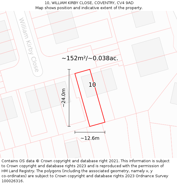 10, WILLIAM KIRBY CLOSE, COVENTRY, CV4 9AD: Plot and title map