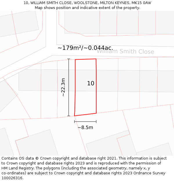 10, WILLIAM SMITH CLOSE, WOOLSTONE, MILTON KEYNES, MK15 0AW: Plot and title map