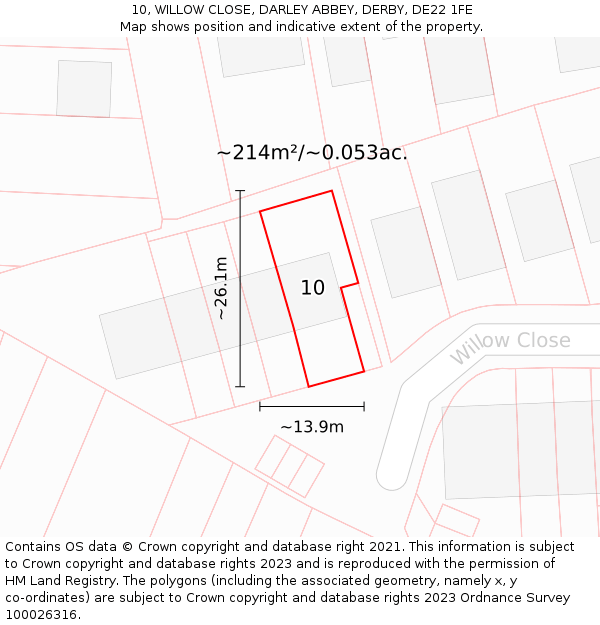 10, WILLOW CLOSE, DARLEY ABBEY, DERBY, DE22 1FE: Plot and title map