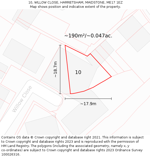 10, WILLOW CLOSE, HARRIETSHAM, MAIDSTONE, ME17 1EZ: Plot and title map
