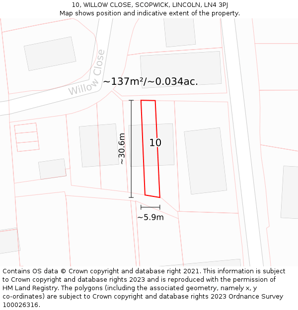 10, WILLOW CLOSE, SCOPWICK, LINCOLN, LN4 3PJ: Plot and title map