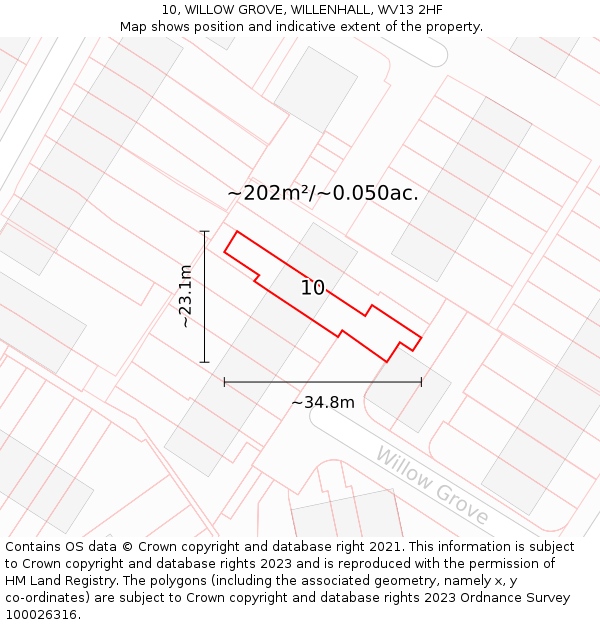 10, WILLOW GROVE, WILLENHALL, WV13 2HF: Plot and title map