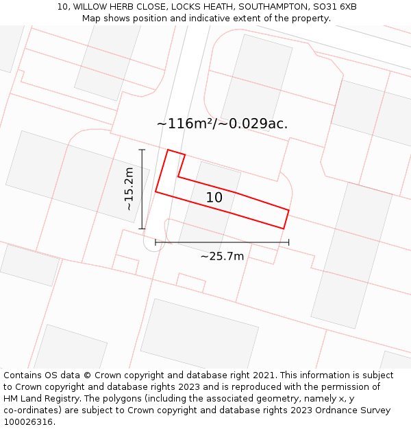 10, WILLOW HERB CLOSE, LOCKS HEATH, SOUTHAMPTON, SO31 6XB: Plot and title map