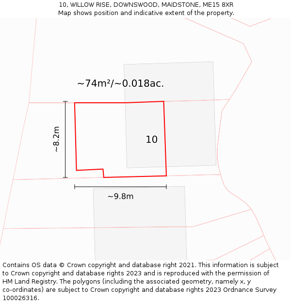10, WILLOW RISE, DOWNSWOOD, MAIDSTONE, ME15 8XR: Plot and title map