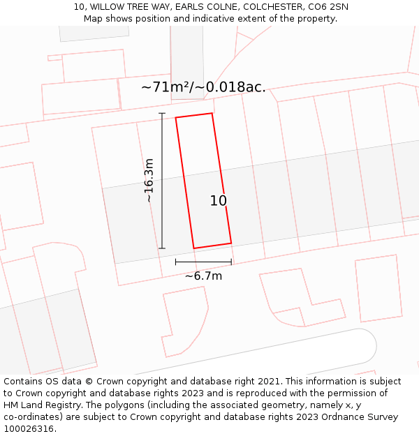 10, WILLOW TREE WAY, EARLS COLNE, COLCHESTER, CO6 2SN: Plot and title map