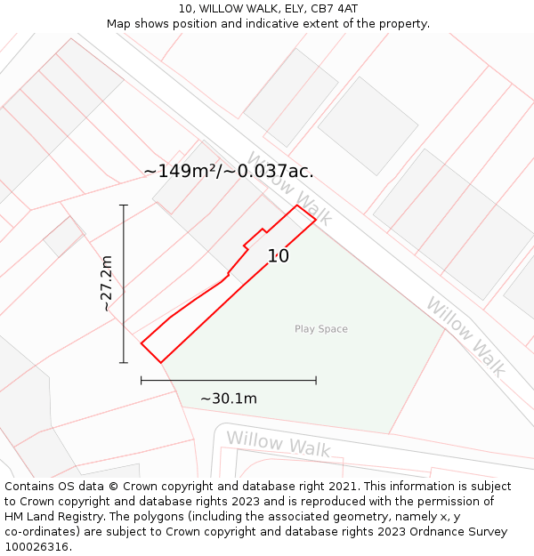 10, WILLOW WALK, ELY, CB7 4AT: Plot and title map