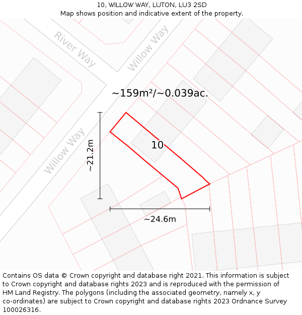 10, WILLOW WAY, LUTON, LU3 2SD: Plot and title map