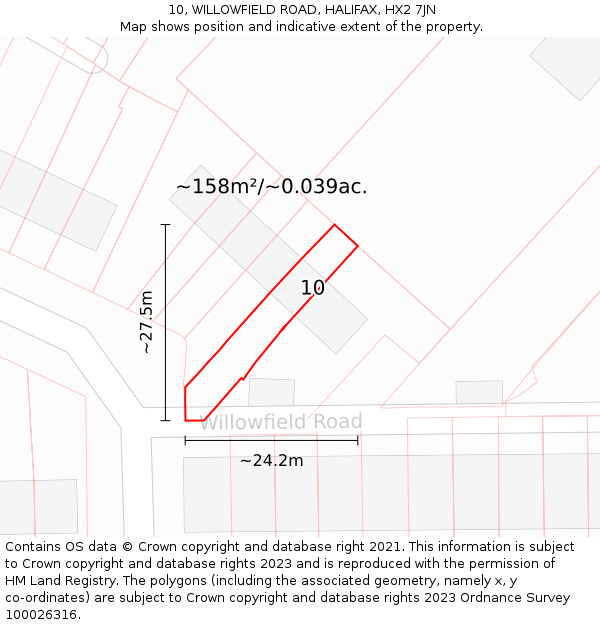 10, WILLOWFIELD ROAD, HALIFAX, HX2 7JN: Plot and title map