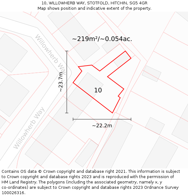 10, WILLOWHERB WAY, STOTFOLD, HITCHIN, SG5 4GR: Plot and title map