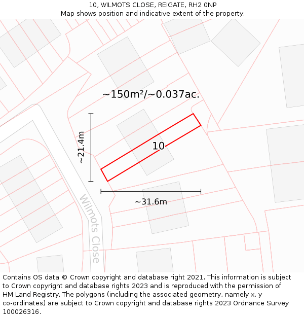 10, WILMOTS CLOSE, REIGATE, RH2 0NP: Plot and title map
