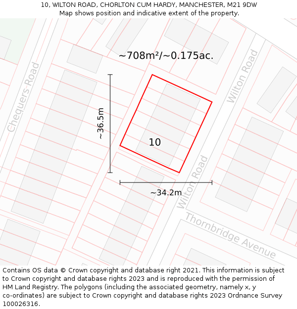 10, WILTON ROAD, CHORLTON CUM HARDY, MANCHESTER, M21 9DW: Plot and title map