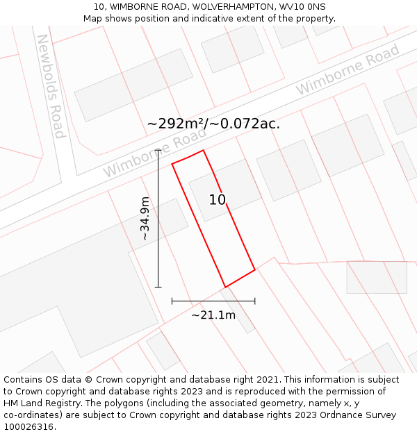 10, WIMBORNE ROAD, WOLVERHAMPTON, WV10 0NS: Plot and title map