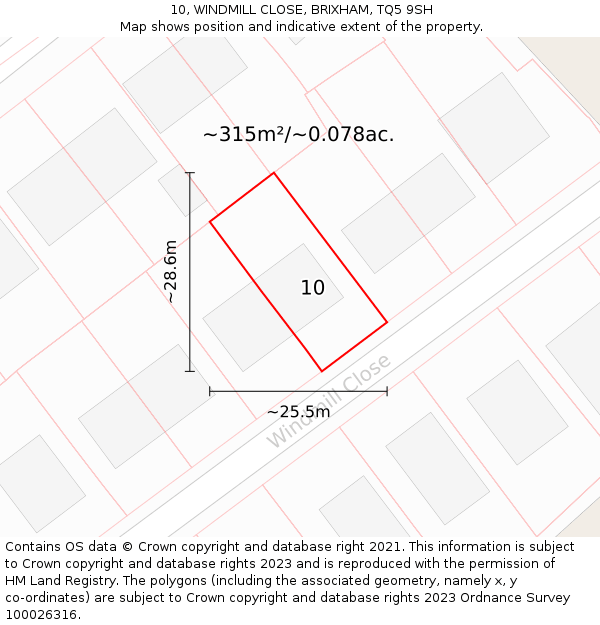 10, WINDMILL CLOSE, BRIXHAM, TQ5 9SH: Plot and title map