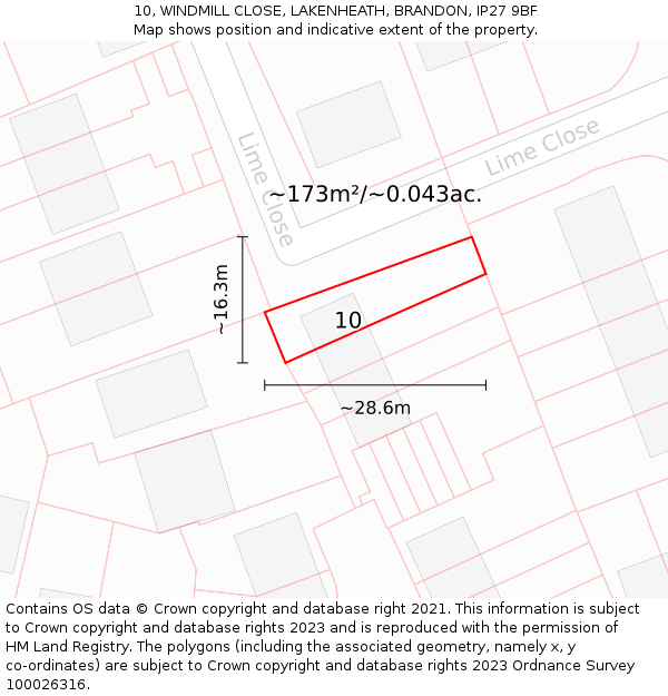 10, WINDMILL CLOSE, LAKENHEATH, BRANDON, IP27 9BF: Plot and title map
