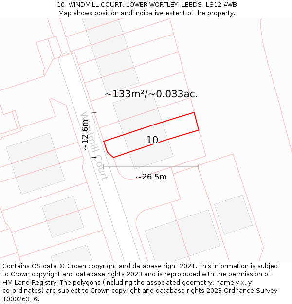 10, WINDMILL COURT, LOWER WORTLEY, LEEDS, LS12 4WB: Plot and title map