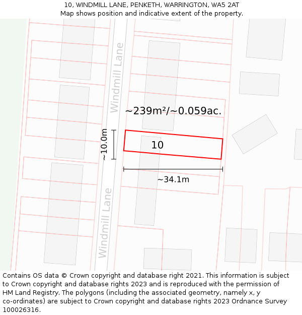 10, WINDMILL LANE, PENKETH, WARRINGTON, WA5 2AT: Plot and title map