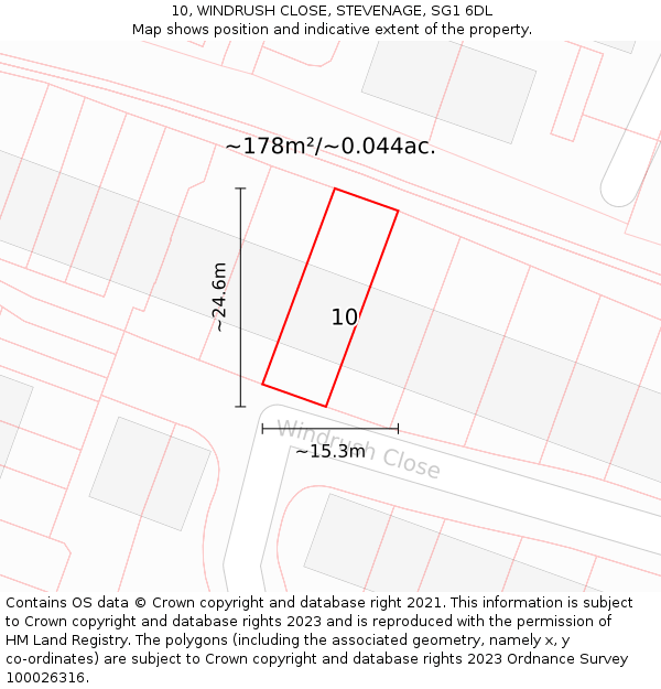 10, WINDRUSH CLOSE, STEVENAGE, SG1 6DL: Plot and title map