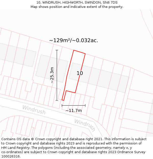 10, WINDRUSH, HIGHWORTH, SWINDON, SN6 7DS: Plot and title map