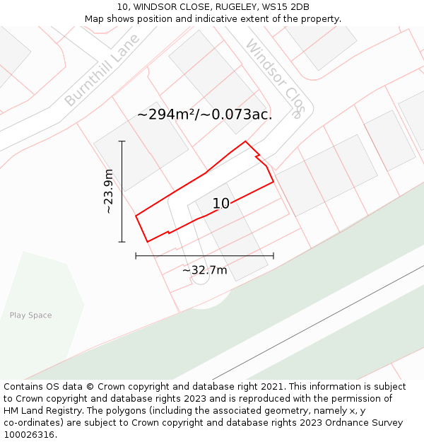 10, WINDSOR CLOSE, RUGELEY, WS15 2DB: Plot and title map