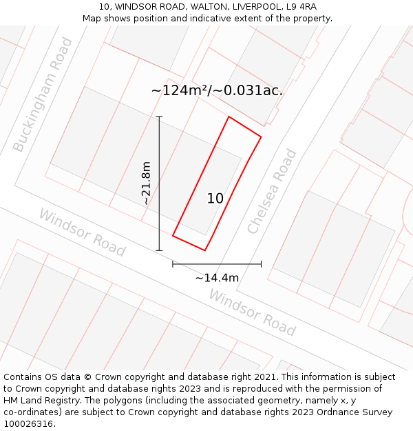 10, WINDSOR ROAD, WALTON, LIVERPOOL, L9 4RA: Plot and title map
