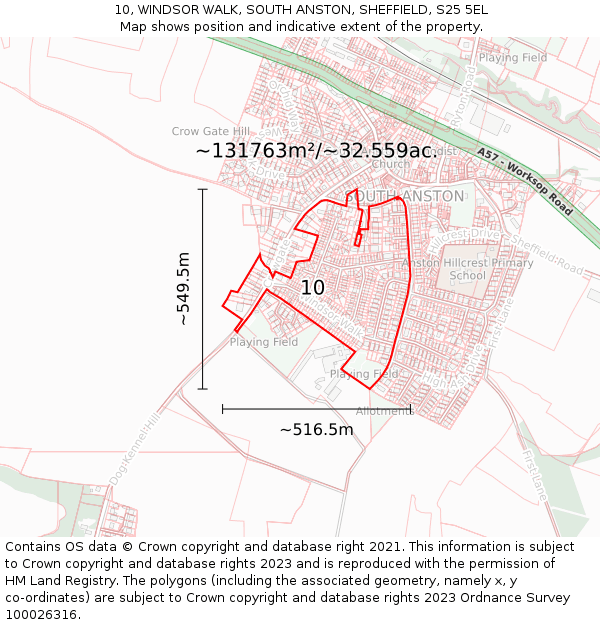 10, WINDSOR WALK, SOUTH ANSTON, SHEFFIELD, S25 5EL: Plot and title map