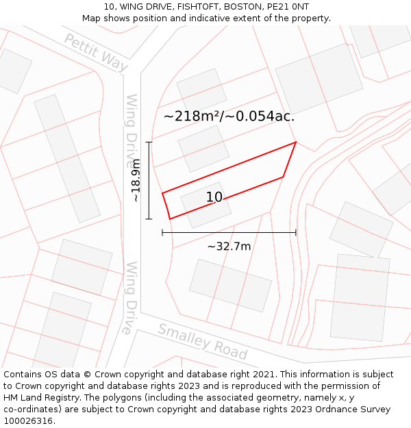 10, WING DRIVE, FISHTOFT, BOSTON, PE21 0NT: Plot and title map