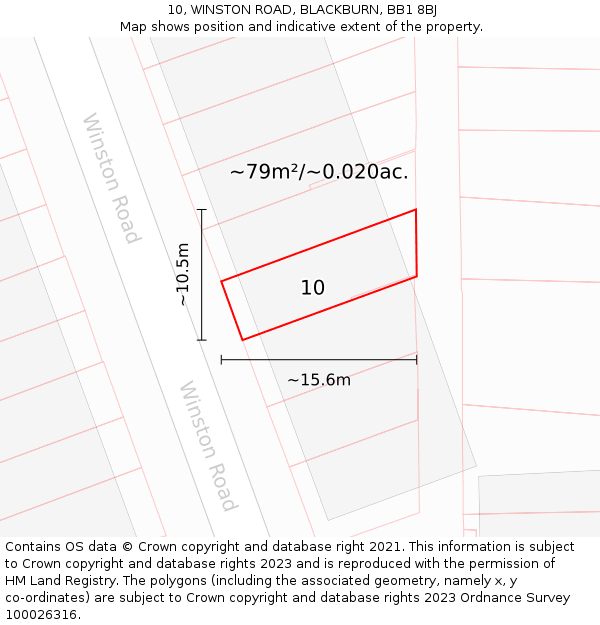 10, WINSTON ROAD, BLACKBURN, BB1 8BJ: Plot and title map