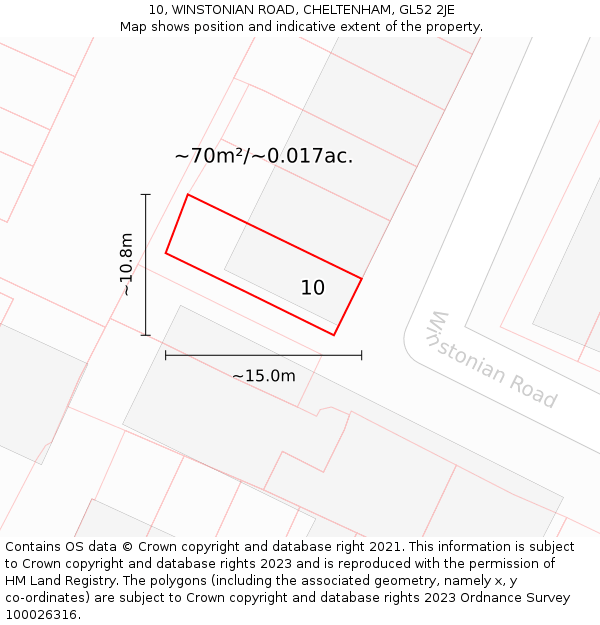10, WINSTONIAN ROAD, CHELTENHAM, GL52 2JE: Plot and title map
